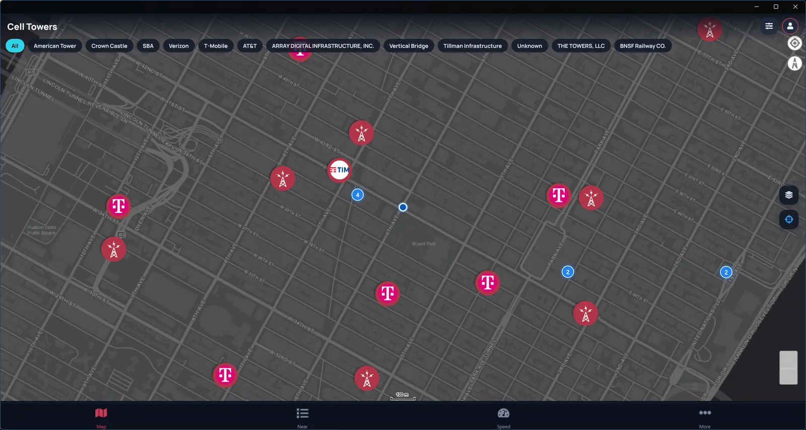 Every cell tower near you. 5G, 4G and 3G towers on one clear map.