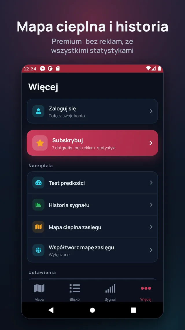 Mapa cieplna i historia. Premium: bez reklam, ze wszystkimi statystykami.