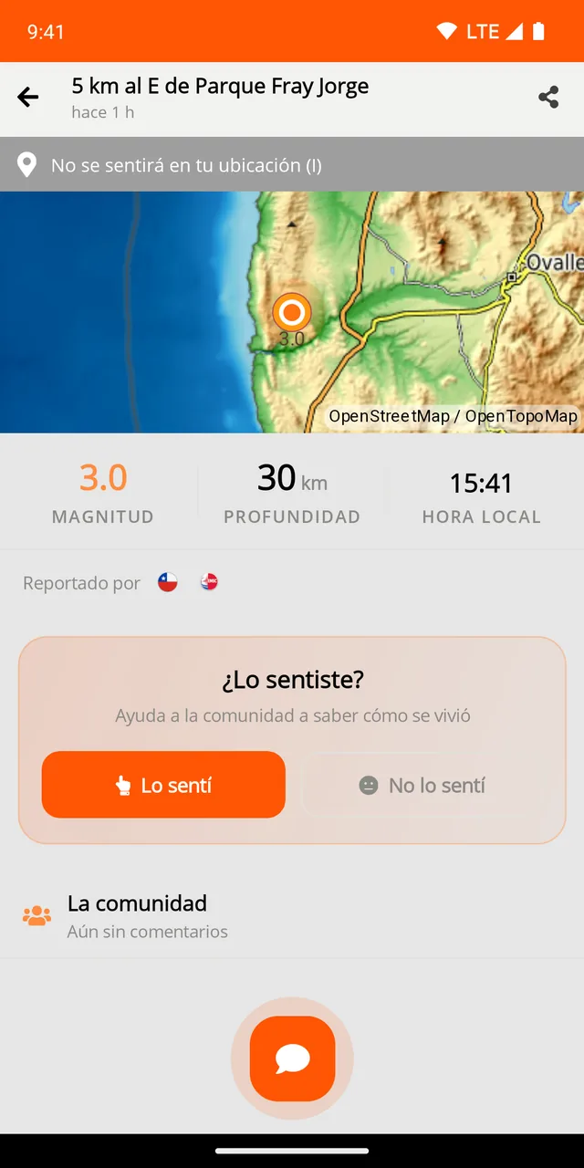 Detalle del sismo: mapa, magnitud, profundidad y «¿Lo sentiste?»