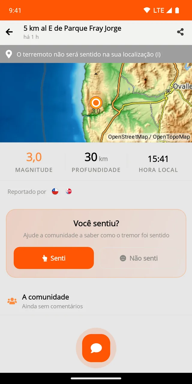 Detalhe do terremoto: mapa, magnitude, profundidade e “Você sentiu?”